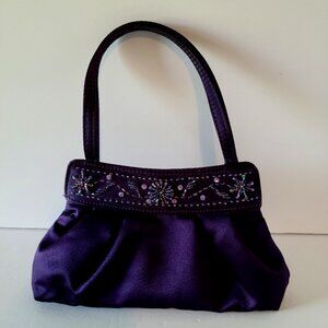 DAVID'S BRIDAL PLUM SATIN BEADED CLUTCH- SNAP CLOSURE/ PROM & FORMAL